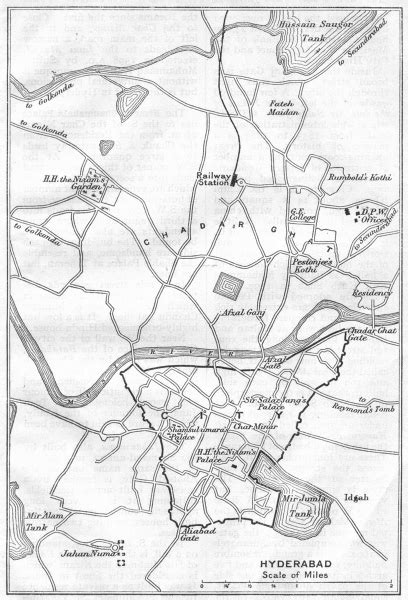 BRITISH INDIA. Hyderabad sketch map. City plan. Andhra Pradesh. 1924 old