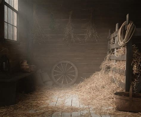 Vintage Wood Barn Interior Photography Backdrops Straw Farm Tool Country Style Wooden Indoor ...