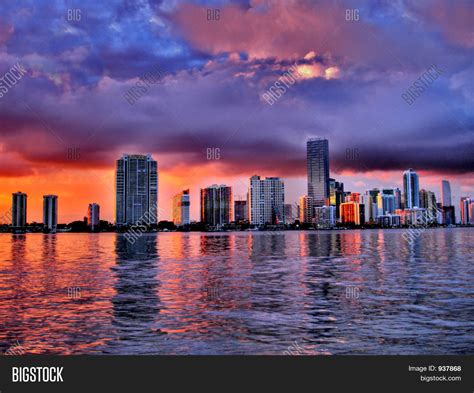 Miami skyline Sunset Stock Photo & Stock Images | Bigstock