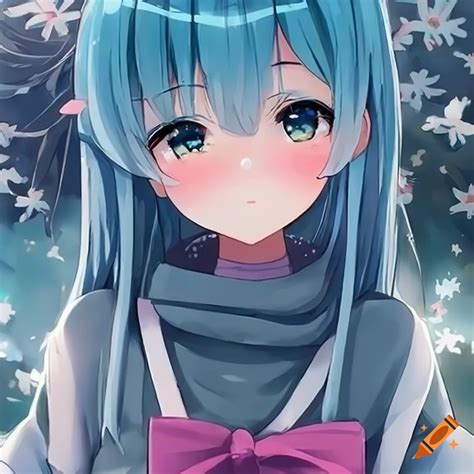 Cute kawai anime girl wallpaper with blue hair