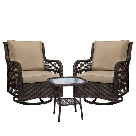 Buy 3 Pieces Outdoor Wicker Swivel Rocker Patio Set, IDEALHOUSE 360 ...