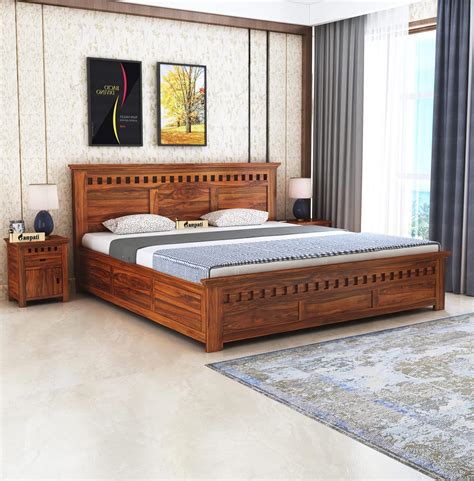 Ganpati Arts Sheesham Wood Armania King Size Bed with Box Storage for ...