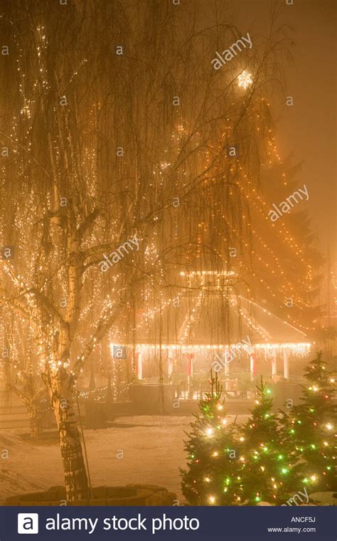 USA, WA, Leavenworth, Ice Festival with gazebo and city park Stock ...