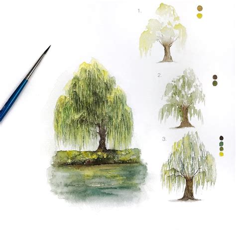 Rosa F on Instagram: “A quick willow tree painting, and I decided to add a little step by step ...