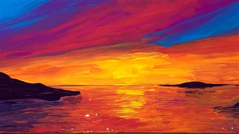 (363) BLACKLIGHT REACTIVE Sunset Over Water - Fluid Art Impressionism ...