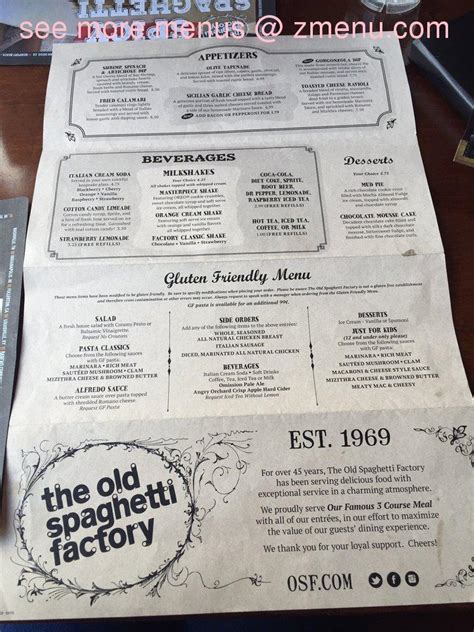 Menu at The Old Spaghetti Factory pub & bar, Corvallis