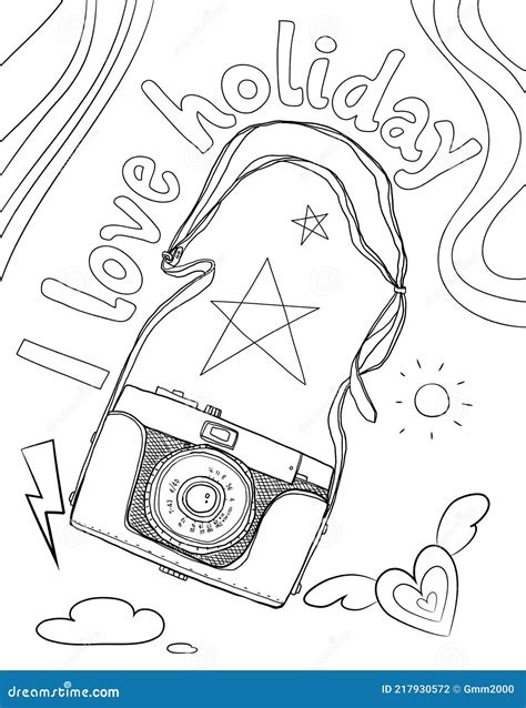 Camera Vintage Classic Hand Drawn Line Art Vector Illustration Stock Vector - Illustration of ...