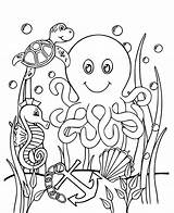 Smiling Octopus With Sea Animals coloring Page  Download Print Or sketch template