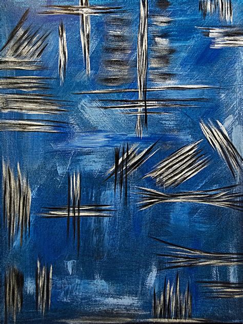 Silver/Blue/Black Metallic Abstract Painting Painting by Renee Anderson