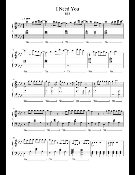 BTS I Need You piano sheet music for Piano download free in PDF or MIDI