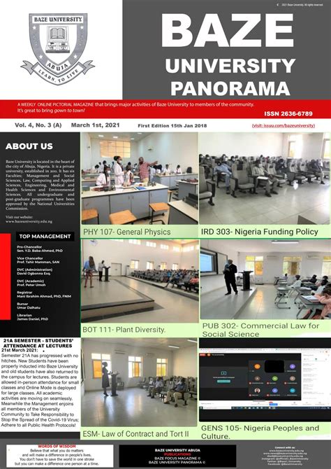 BAZE UNIVERSITY PANORAMA NEWS (1st March 2021) by Baze University - Issuu