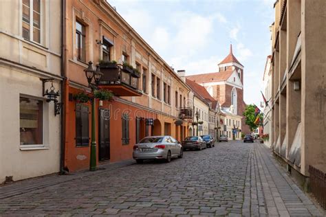 Streets of Kaunas old town editorial stock image. Image of church - 172670079