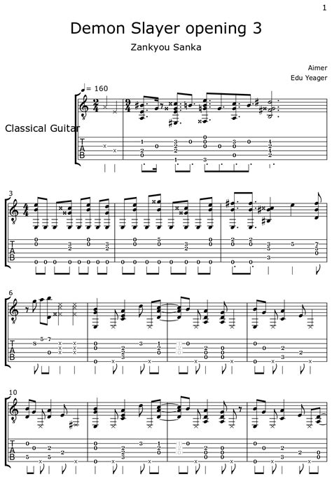 Demon Slayer opening 3 - Sheet music for Classical Guitar