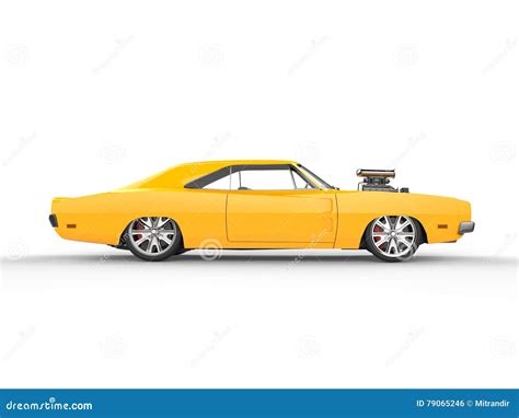 Vintage Yellow Muscle Car - Side View Stock Illustration - Illustration ...