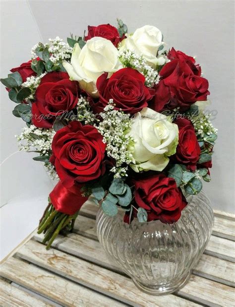 Red and White Rose Bridal Bouquet