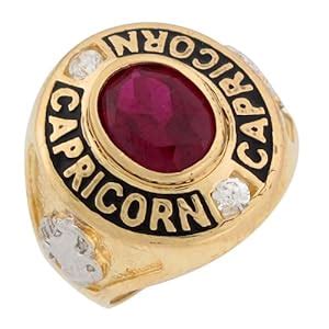 14k Two Tone Gold Synthetic Garnet CZ Large Capricorn Birthstone Mens Ring|Amazon.com