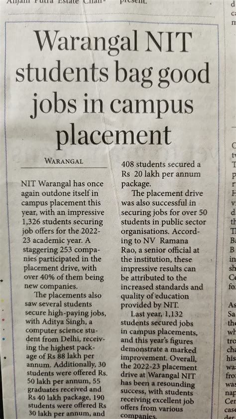 NIT WARANGAL on Twitter: "Overwhelming and outstanding results on campus placements so far this ...