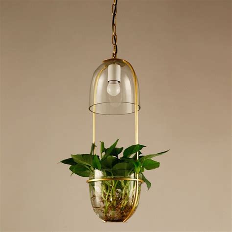 Pastoral style pendant lighting fixtures with glass lampshade and plant flower pot,gold wrought ...