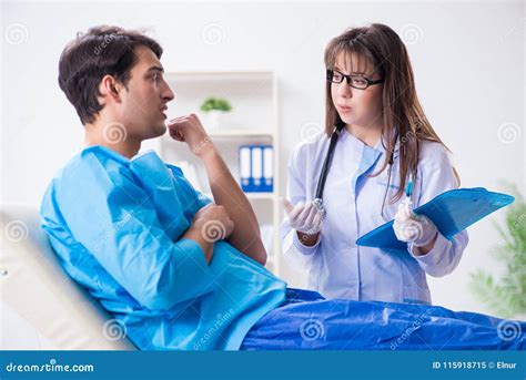 The Scared Patient Man Getting Ready for Flu Shot Stock Image - Image ...