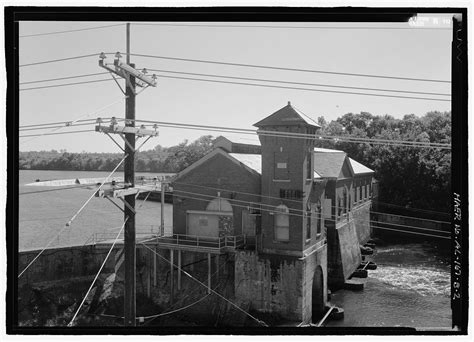 View of powerhouse and dam from third floor of original section of Langdale Cotton Mill, looking ...