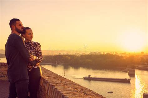 Romantic Couple in Love at Sunset Stock Photo - Image of nature, lovers ...