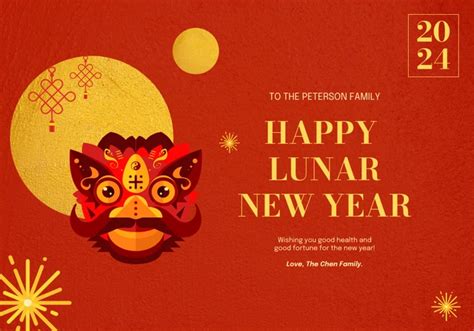 Red and Gold Dragon Lunar New Year Card - Venngage