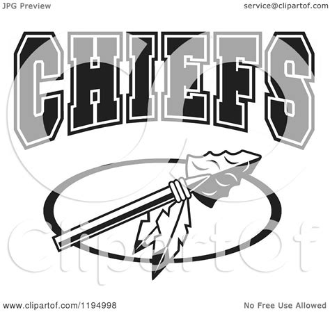 Clipart of a Black and White Arrowhead with Feathers and CHIEFS Team ...