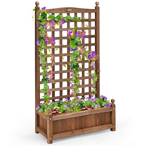 Costway 25 in. Dia. Outdoor Dark Brown Wood Individual Floor Planter ...