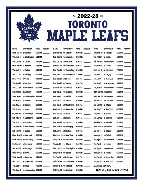 Printable 2022 2023 Toronto Maple Leafs Schedule | Printable Leaves