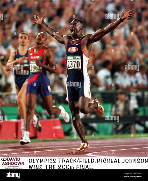 Michael Johnson of the US wins the final of the men's 200m race at the ...