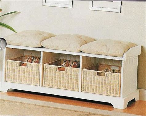 White Storage Bench w/Baskets And Cusions