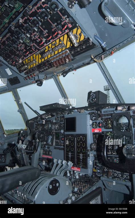 Airplane cockpit Great Britain Europe inside Lockheed Hercules C 130 J military RAF royal Air ...