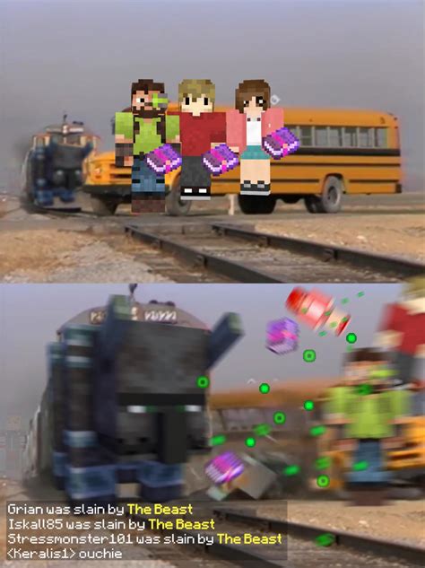 (Train hitting bus meme) Decked out has certainly been rough for a few hermits : r/hermitcraftmemes