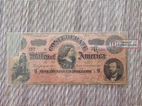 1864 $100 Dollar Bill Confederate States Currency Civil War Note Paper Money