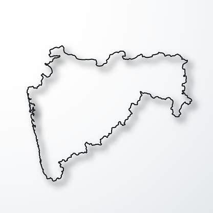 Maharashtra Map Black Outline With Shadow On White Background Stock ...