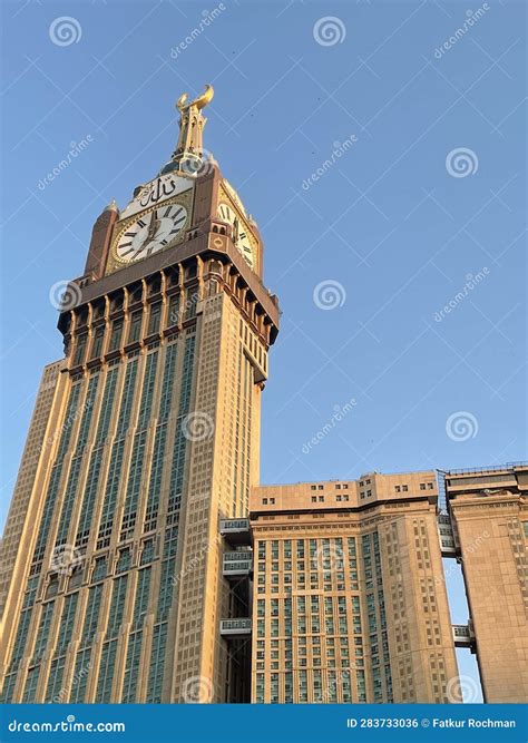 Blue Sky with Abraj Al Bait (Royal Clock Tower Makkah) Hotel with Big Clock on Top, in Mecca ...