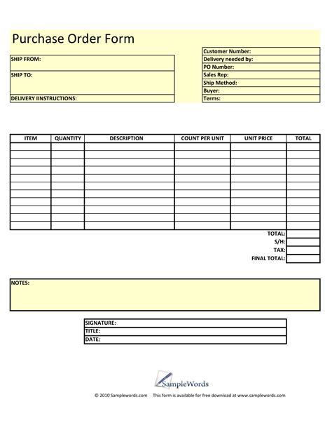 Download Blank Purchase Order Form Template | Excel | PDF | RTF | Word | FreeDownloads.net