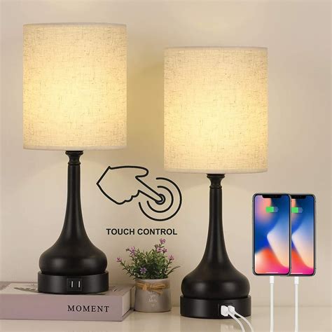 2 Pack Touch Lamps for Bedroom with Dual USB Ports- Bedside Lamps with USB Port - Walmart.com