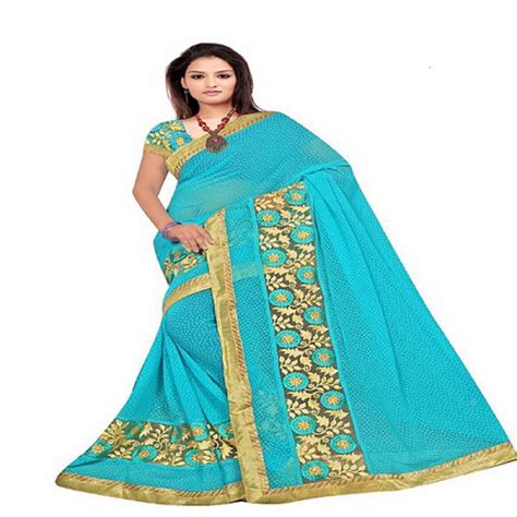 gudi padwa saree Blue embroidered georgette saree with blouse - RAMDEV ...