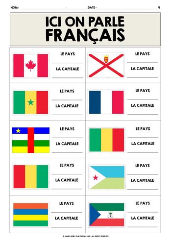 FRENCH-SPEAKING COUNTRIES FLAGS LABEL & COLOUR | Teaching Resources