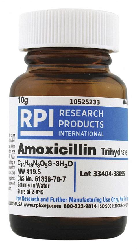 RPI Amoxicillin,Trihydrate: 10 g Container Size, Powder - 30TX12|A40020-10.0 - Grainger