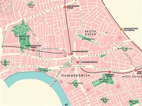 Hammersmith & Fulham (London borough) retro map giclee print – Mike ...