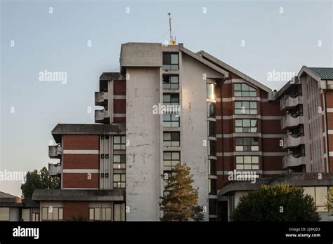 Picture of a brutalist building, an abandoned hotel from the communist yugoslav socialist era in ...