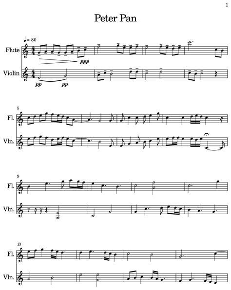 Peter Pan - Sheet music for Flute, Violin