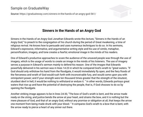 ⇉Sinners in the Hands of an Angry God Analysis Essay Example | GraduateWay