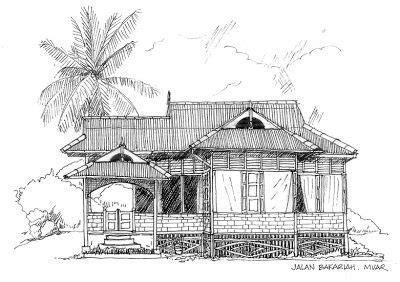 Rumah Gadang Sketch Gadang Sketsa Minangkabau Adat Lukisan Sumba Riau Denah Bugis Arsitektur ...