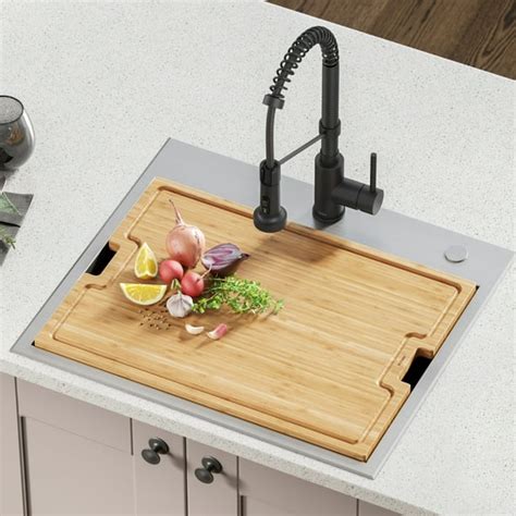 KRAUS Workstation Kitchen Sink Solid Bamboo Cutting Board/Serving Board - Walmart.com - Walmart.com