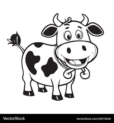 Cartoon funny cow character linear Royalty Free Vector Image