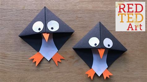 Easy Paper Penguin Corner Bookmark Crafts - YouTube