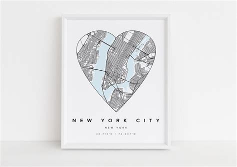 New York City Map New York Heart Map City of New York Map | Etsy